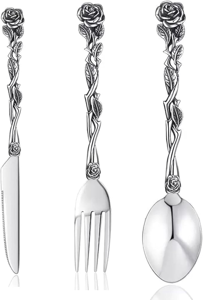 Stainless Steel Flatware Tableware Modern Look Great Gifts For Halloween Easter and Christmas (Silver, ROSE)