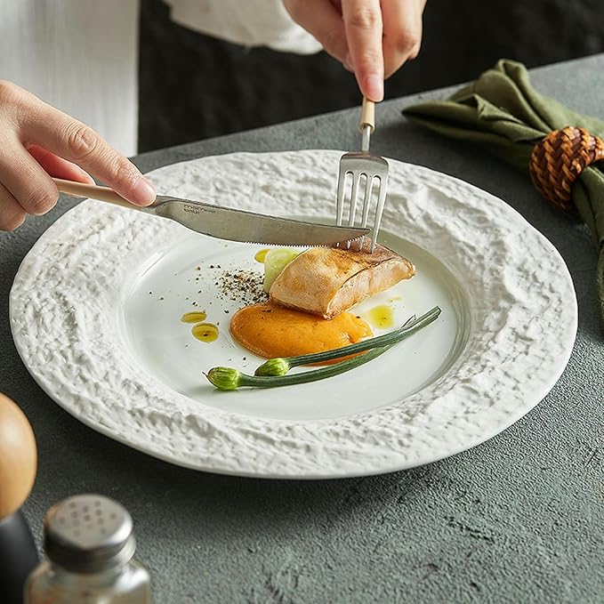 Rock relief Western steak plate, ceramic pasta Western snack plate - 8 inches
