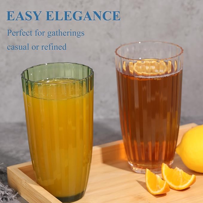 AKMQYM Acrylic Clear Highball Plastic Cups | Plastic Reusable Tumblers 20oz (Set of 8) | Stackable | BPA-free Tumblers | Shatterproof | Top-rack Dishwasher Safe