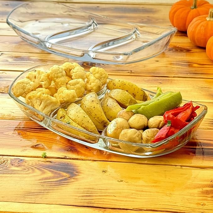 Prima Oblong 14.5" Glass Tray 3 Section