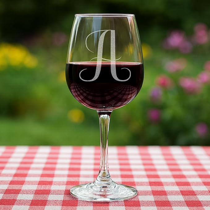 Monogrammed A-Z Wine Gifts for Women - 12.75 oz Engraved Personalized Wine Glass- Funny Wine Lover Monogram Gifts for Women - Unique Wine Glasses Gift Set (A)