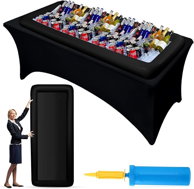 Large Inflatable Serving Bar 72 x 30 x 5'' Inflatable Ice Serving Buffet Bar Inflatable Cooler Ice Buffet Salad Serving Trays with Drain Plug for Pool Outdoor Party Picnic(Black,1 Pack)