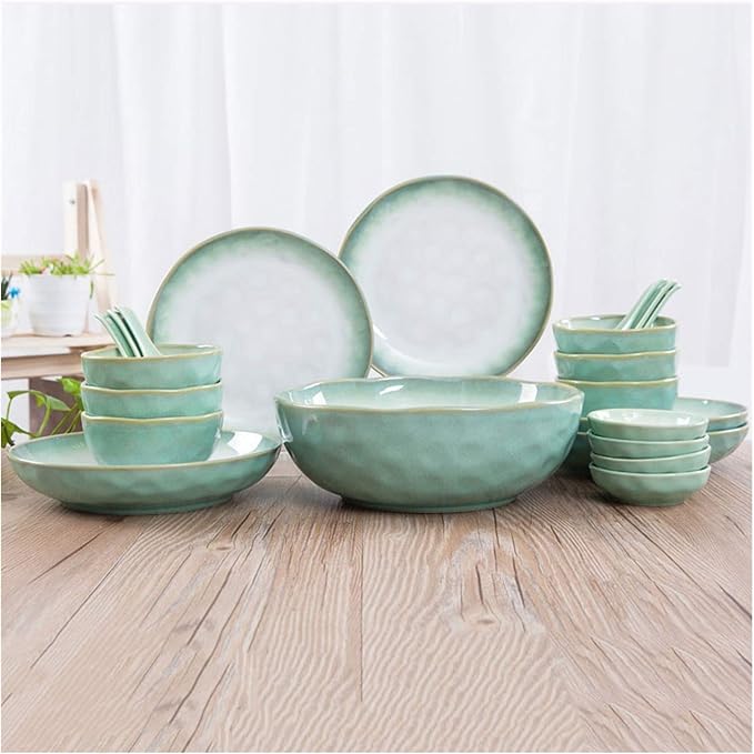 Ceramic Tableware Set, 46 Pieces Of 10-person Dinner Plates, Dishwasher And Microwave Safe, Family Gathering Tableware, Durable White Round Plates And Bowls (Green)