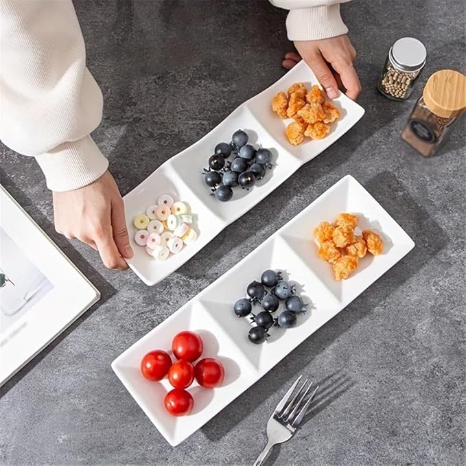 Bowl for Sauce 1PC Rectangular White Ceramic Plate Stackable Appetizer Snack Dip