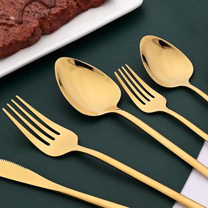 36-piece Gold 18/10 Stainless Steel Flatware Set, Resuable Cutlery Set For 6, Complete Tableware Set For Home Restaurant Wedding Party Daily Meal, Mirror Polish