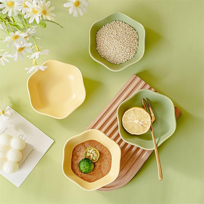 Sauce Dish 2-piece/4-piece Creative Flower Shaped Ceramic Plate Soup Bowl Plate Snack Plate Dim Sum Plate Sauce Bowl Snack Plate(Green,4-Piece)
