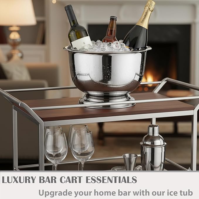 Ice Bucket for Parties Stainless Steel 8L Beverage Tub Large Capacity Champagne Bucket Drink Tub Insulated Punch Bowl Drink Chiller