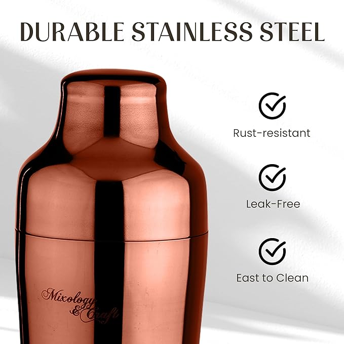 Mixology & Craft Bartender Kit: 10-Piece Cocktail Shaker Set with Dark Bamboo Stand | Complete Cocktail Kit Gift Set | Top Bartender Gifts for Men & Women | Leak-Proof Design (Copper)