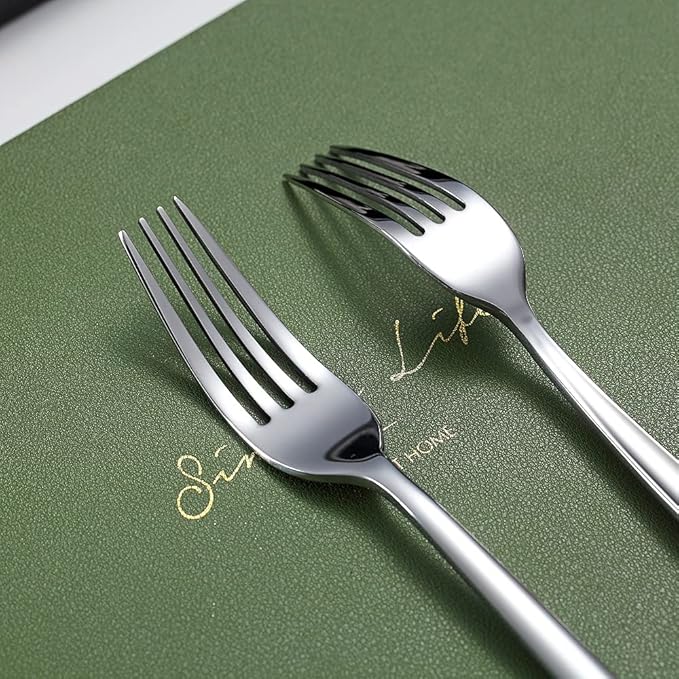 Steak Knives Set 12 Piece, Premium Stainless Steel 6 Dinner Forks and 6 Dinner Knives Set, Steak Knives Steak Forks for 6 Person, Mirror Polish, Dishwasher Safe (Shiny Silver)
