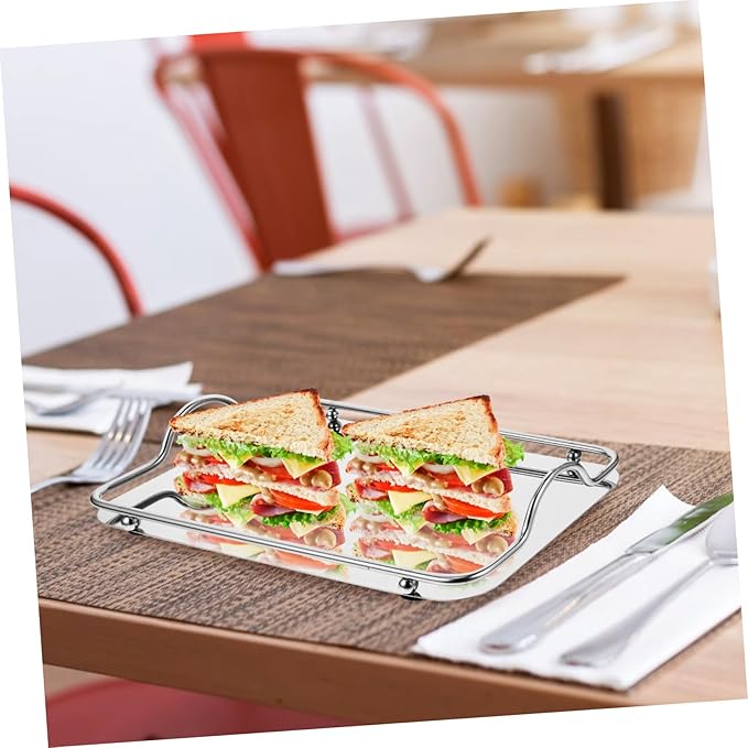 1pc Stainless Steel Rectangular Serving Tray Handles Elegant Entertaining Tray for Parties and Home Use for Snacks and Drinks Silver Finish