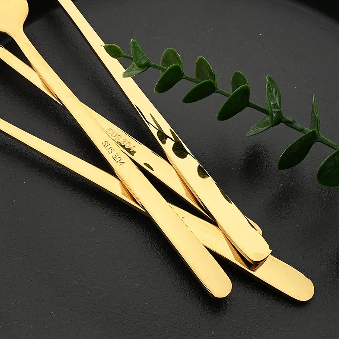 Knives and Forks Set Flatware Set Korean Silverware SUS304 Stainless Steel Kitchen Dinnerware Portable Utensils for Home, Camping Restaurant Christmas Gift - Shiny Gold