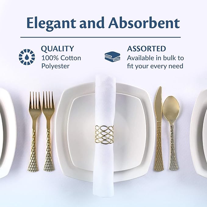 Elegant Restaurant Quality 100% Cotton Dinner Table Cloth Napkins with Clean- Lined Hemmed Edges, Bulk Set, Square 20" x 20'' for Weddings, Hotels, Restaurants, and Classy Home Dinners (180)