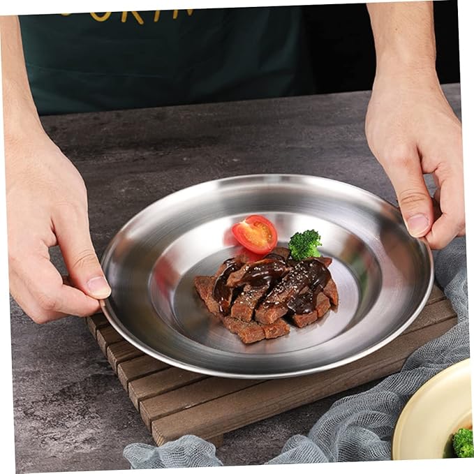 Healifty Stainless Steel Dinner Plate Pastry Serving Tray for Home Restaurant Bar Lightweight Easy to Tray for Fruit Snacks and Barbecued Meat