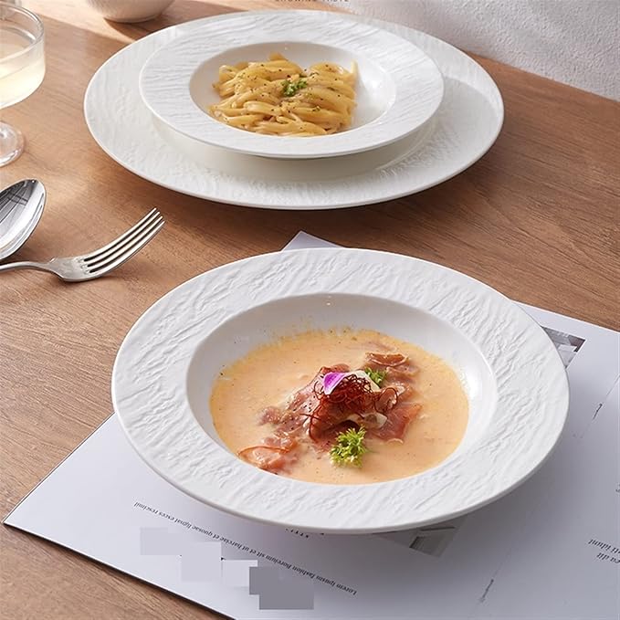 Dinner Plates Set Serving Plate Breakfast Plate Ceramic Straw Hat Plate Deep Dish Western Dinner Plate Salad Plate Hotel Tableware Kitchen Salad Bowl(B)