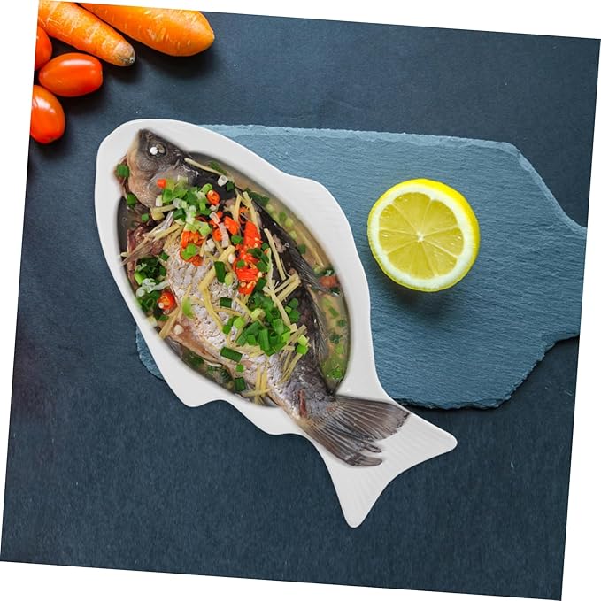 VALICLUD Creative Fish Shaped Ceramic Plate White Multi Function Snack Serving Dish for Home Dining Restaurant Party Use