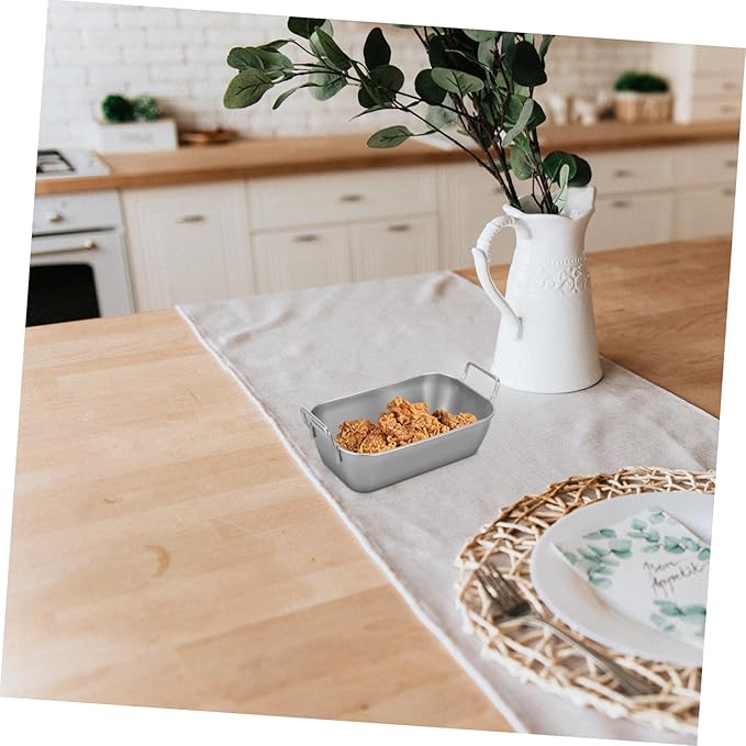 Unomor 4sets Stainless Steel Snack Containers Tray with Handle for Serving Fried Chicken Fries Snacks Easy to Clean Multi Purpose Storage Tray for Kitchen Parties 2pcs*4