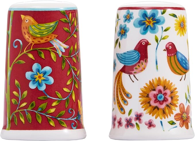 Bico Red Spring Bird Ceramic Salt & Pepper Shaker Set, for Kitchen or Decor, Dishwasher Safe