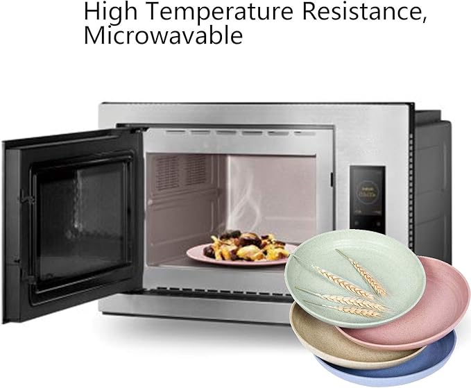 shopwithgreen Wheat Plastic Reusable Dinner Plates, Camping Outdoor Plates Sets, for Kitchen, Dorm Room, Microwave Dishwasher Safe, Unbreakable and Lightweight, 10 Inch, 4 PCS