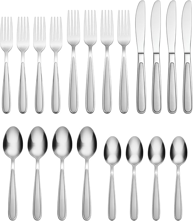 Oneida Jordan 20 Piece Everyday, Service for 4 Flatware, 10.4 inches, Silverware Set