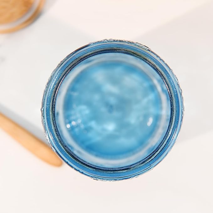 Glass Storage Jars With Airtight Lid, 23.7oz Canister For Kitchen Counter with Wooden Lid, brown sugar, candy, coffee, cookie, salt, tea,pantry cute Jar (2-Pack Blue, 23.7 floz)