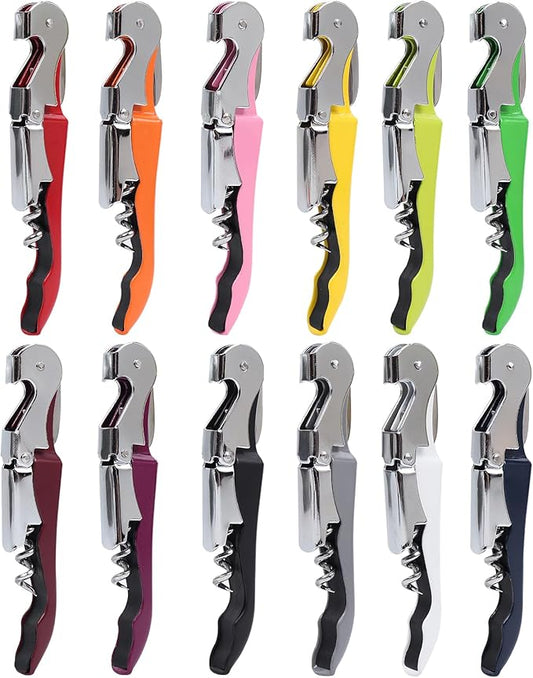 RECUTMS 12 Packs Corkscrew Wine Opener Stainless Steel Fold Beer or Bottle Opener Serrated Foil Cutter,Perfect for Bars,Restaurants,Family,Company Party (12 Color)