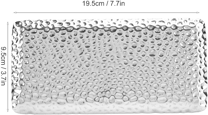Hammered Stainless Steel Serving Tray, 19.5x9.5cm Rectangular Decorative Tray for Living Room Bedroom Kitchen Bathroom (Silver)