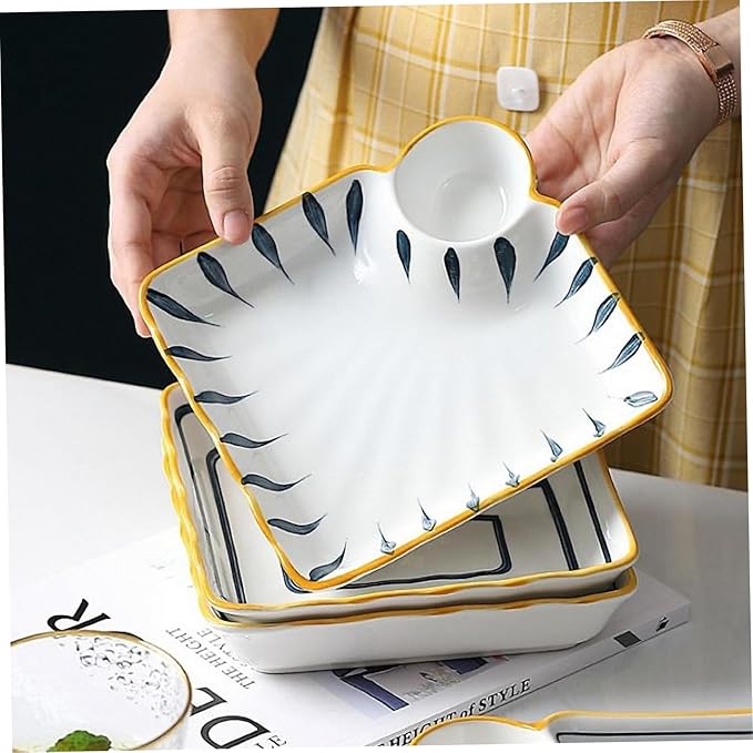 PRETYZOOM Ceramic Plate Dipping Saucer Food Service Dish Hot Pot Serving Plate for Party