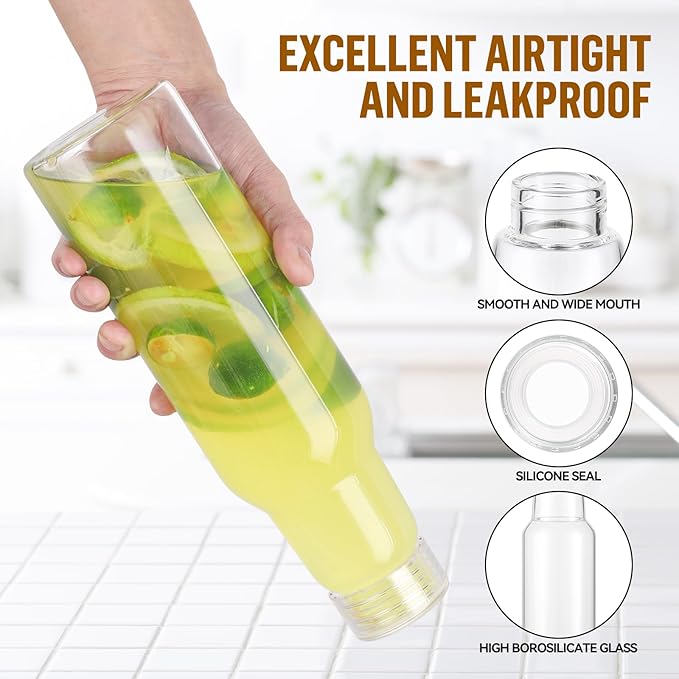 CWHHRN 25 Oz Glass Bottles with Lids, Glass Juice Bottles, Smoothies, Water, Milks, Beverage Storage, Clear Glass Jars for Pickles, Food Storage (1 Pack)