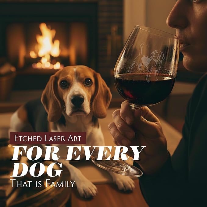 Etched Laser Art Beagle (Alternate) Personalized Dog Themed Etched 12.75oz Wine Glass Custom Dog Breed Wine Glasses, Ideal for Pet Lovers, Unique Birthday Gift for Men & Women, Personalized Gift