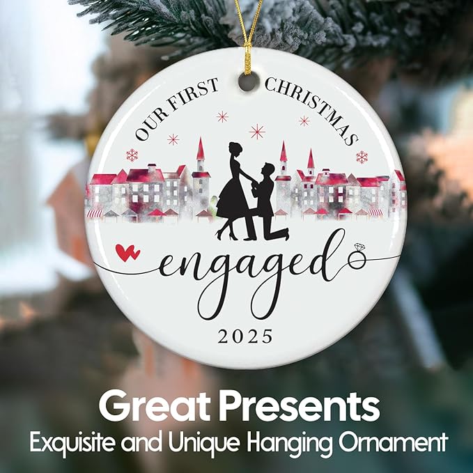 NewEleven Engagement Gifts for Couples - Gift for Newly Engaged, Happy Engagement Present for Women, Her, Bride - Engaged Ornament Gifts from Friend, Family - Christmas Ornament