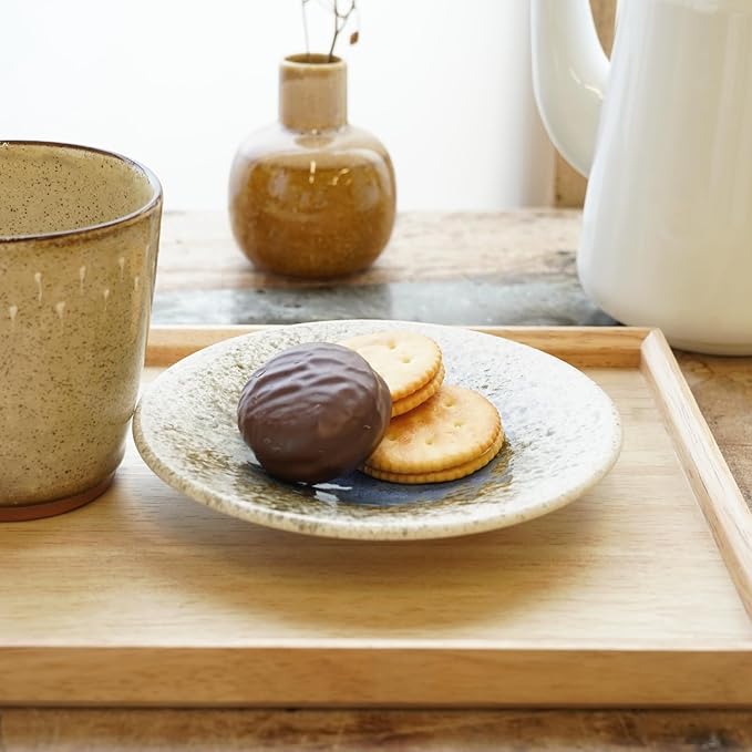 Mino Ware Ceramic Plates Set of 5, 5.5-Inch Japanese Small Appetizer & Dessert Dishes, Handcrafted Blue Watercolor Glaze Design, Microwave & Dishwasher Safe, Made in Japan