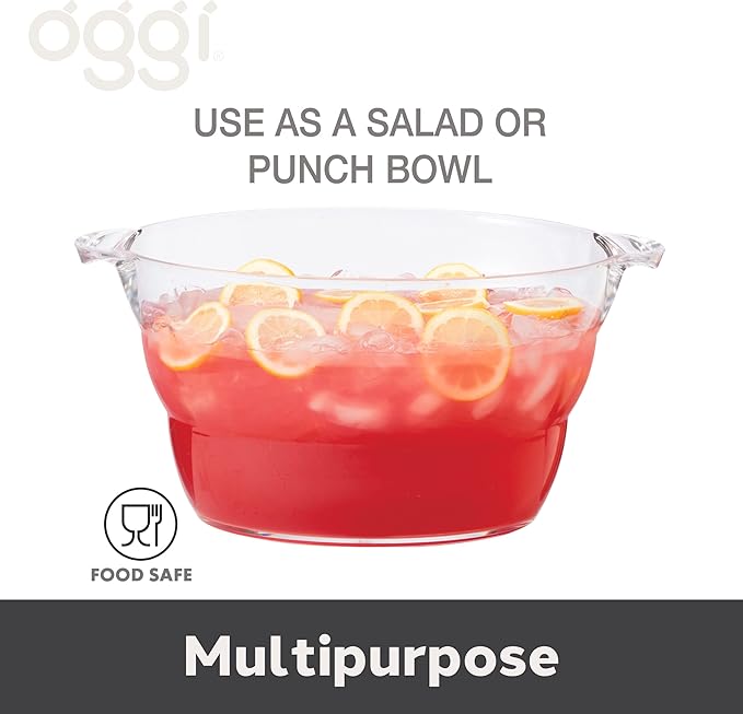 Oggi Acrylic Oval Party Tub - Clear Beverage Cooler w/Handles, Wine Cooler, Beer Chiller, Ideal Party Tubs for Drinks, Use Ice Tub for Indoor or Outdoor Bars, 18.5" x 11"