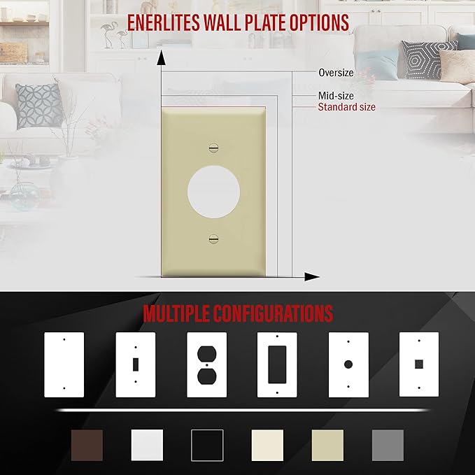 ENERLITES 1.406" Hole Single Receptacle Outlet Wall Plate, Size 1-Gang 4.50" x 2.76", Polycarbonate Thermoplastic, 8851-I-10PCS, Ivory (10 Pack)