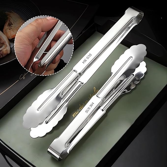 10-Piece Large Flatware Serving Utensils Sets, Stainless Steel Long Handle Serving Spoons, Heavy Duty Serving Forks, Serving Tongs, Mini Sugar Tongs for Buffet Catering Banquet Party (Silver)