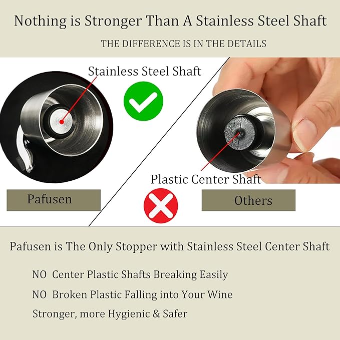 Pafusen Wine Stoppers Set of 4, Stainless Steel Wine Bottle Stopper with Silicone Seal, Reusable Wine Freshness Keep, Wine Saver Wine Bottle Sealer Stopper, Wine Accessories Gift (4 Pack, Silver)