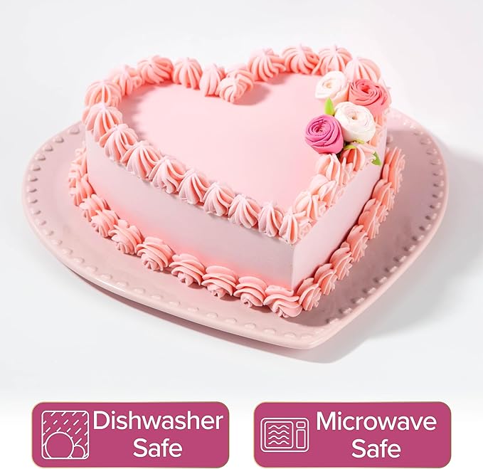 Paris Hilton Heart Cake Plate, Ceramic Serving Plate for Desserts, Cakes, Pastries & Treats, Durable Pink Heart-Shaped Platter for Parties, Holidays & Home Décor, 12-Inch, Pink