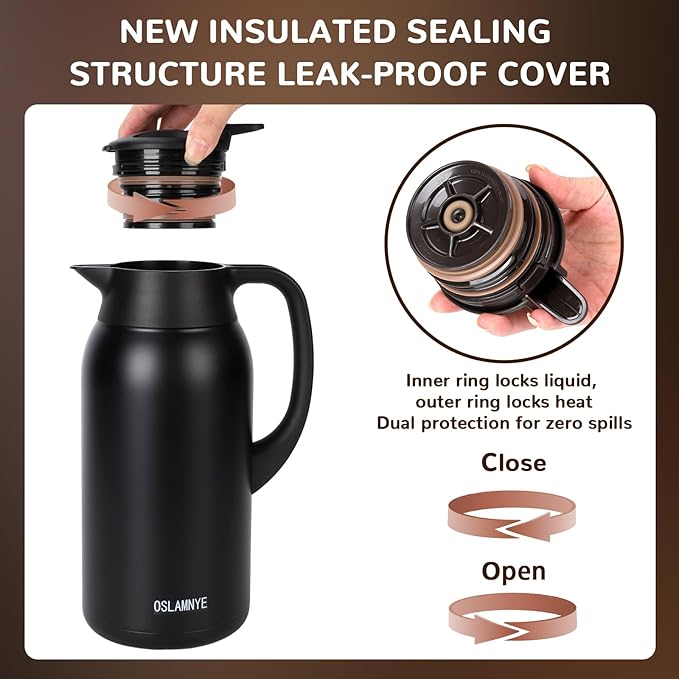 68 oz Coffee Carafe for Keeping Hot - 12 Hour Hot Drinks and 24 Hour Cold Drinks Stainless Steel Insulated Pot with Anti-Drip Spout, 316 Food Grade Thermal carafe Pot for Home/Camping/Office Black