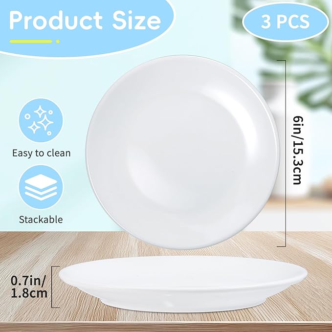 3 PCS Ceramic Appetizer Plates, 6 Inch White Porcelain Dessert Plates, Small Round Serving Dishes for Snack, Salad, Cake, Microwave Oven Dishwasher Safe