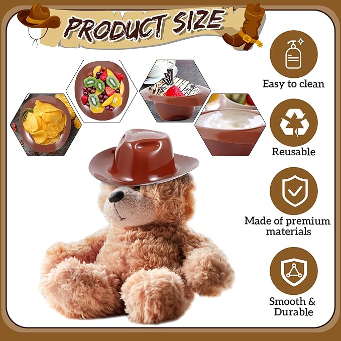 Uiifan 24 Pcs Cowboy Hats Ice Cream Bowls Snacks Yogurt Cups Cowboy Doll Hat for Crafts Dollhouse Decor Western Party Favor
