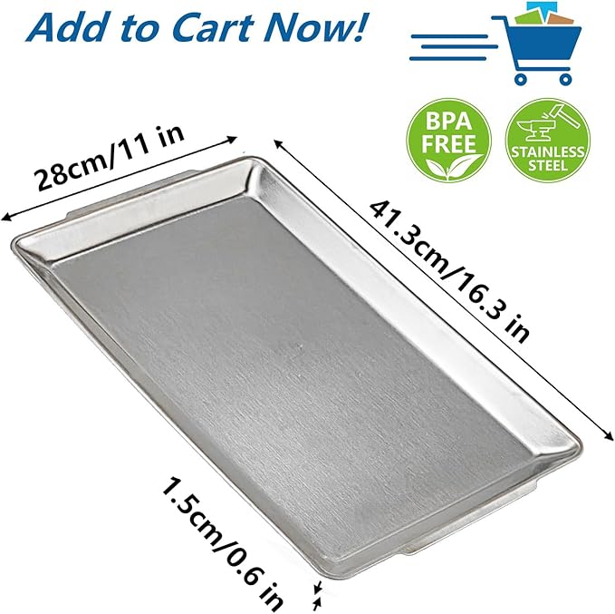 16.3" x 11" Large Serving Platters, Stainless Steel Heavy-Duty Large Serving Trays, Silver Rectangular Plates for Food, Fruit, Party, Wedding, Christmas, Chip and Scratch Resistant