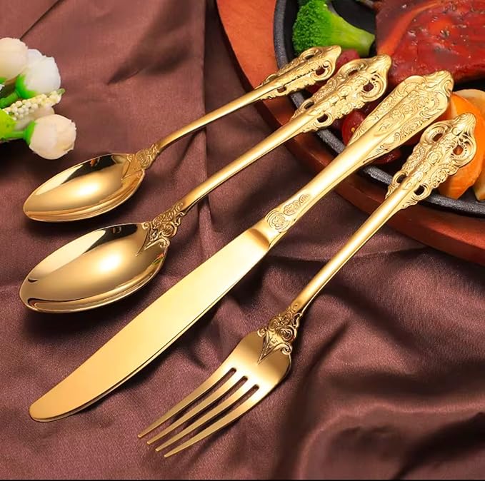 Gold Silverware Set, 30-Piece Flatware Set for 6, 304 Stainless Steel Gold Cutlery, Mirror Polished, Dishwasher Safe Modern Tableware