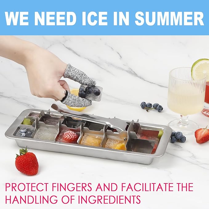KAYCROWN 18/8 Stainless Steel Ice Cube Tray, 18 Slot Ice Cube Tray with Easy Release Handle for Making Various Large Ice Cubes, Removable Slots for Easy Ice Cube Removal (Tweezers & Finger Gloves)
