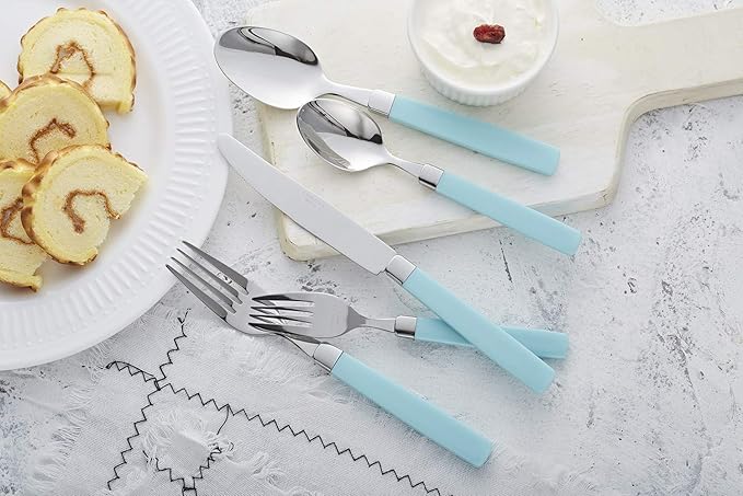 ANNOVA Silverware Set Stainless Steel Colorful Tableware Kitchen Flatware Set Utensils, Includes Dinner Knives, Forks, Spoons, Salad Forks & Dessert Spoons (Turquoise, 20 Pieces)