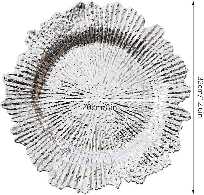 CNCEST 8in Round Charger Plates, 24 Pack Plastic Reef Plate Chargers with Flora Reef Design, Reusable Serving Plates Set for Wedding, Party, Baby Shower and Table Setting Decoration (Silver)