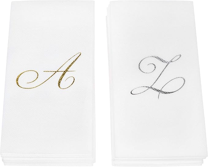 AH AMERICAN HOMESTEAD Disposable Hand Towels for Bathroom - Guest Bathroom Essentials -Bathroom Paper Towels for Guests - Monogrammed Disposable Napkins - Wedding Napkins in Paper Towel Tray (Gold, P)