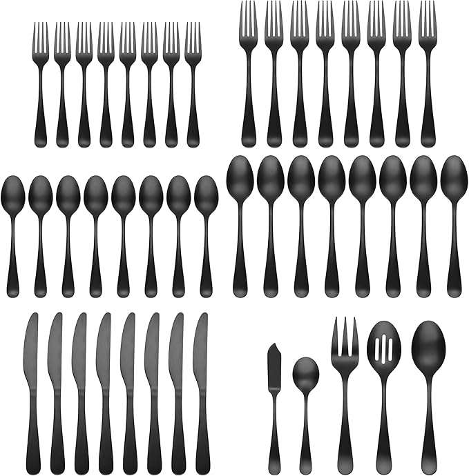 Cambridge 505945CKW13DS Rhiannon Black Satin 45-Piece Flatware Set