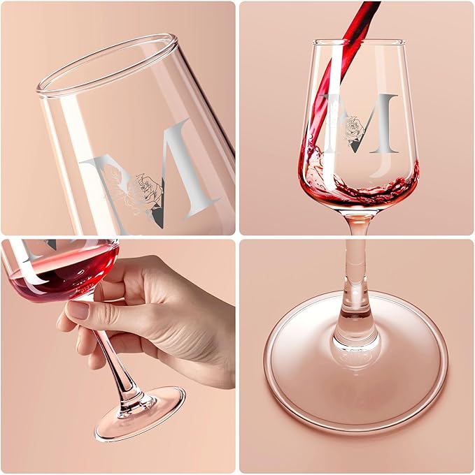 Personalized Wine Glass Gifts for Women - Monogrammed A-Z Wine Glasses Gift | Custom Christmas Gift, Valentines Day, Birthday Gifts for Women Her Mom Wife Best Friend Sister (M)