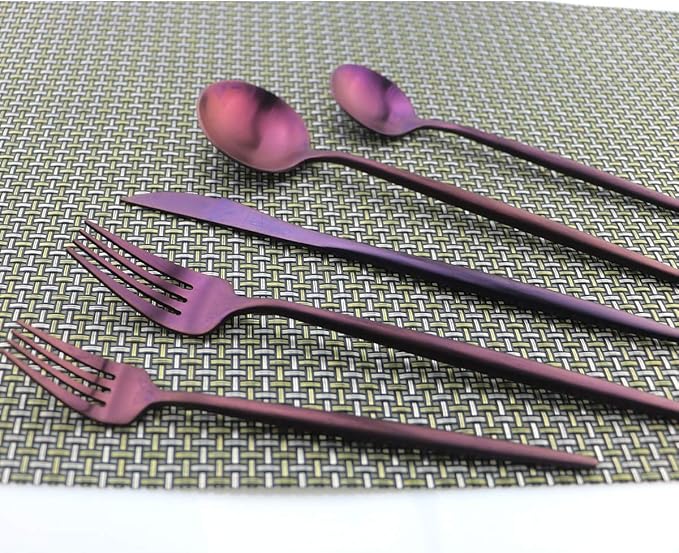 Flatware Set for 2, Luxury 10 Pieces Purple Plated Copper Color 18/10 Stainless Steel Silverware Flatware Sets Spoons Knives and Forks Set, Service for 2