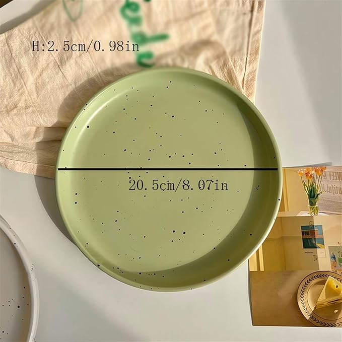 Dining Plates Ink Dot Pattern Dining Plate Simple Ceramic Dining Plate Household Kitchen Restaurant Round Plate Vintage Dessert Fruit Tray Ceramic Dinner Plates (C One Size)