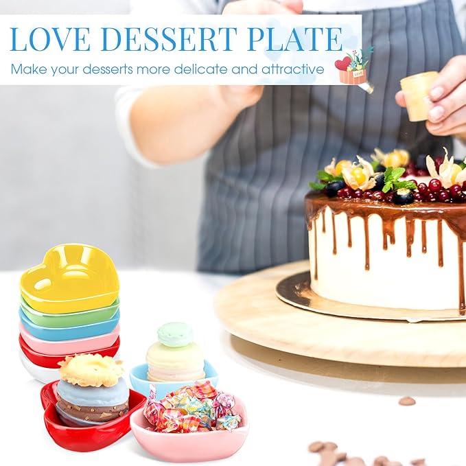 Zopeal 12 Pcs Heart Shaped Bowls Ceramic Dishes Heart Plates Multipurpose Salad Appetizer Plate Cooking Gift for Candy Sauce Sushi Dipping Serving Wedding Anniversary (Colorful)